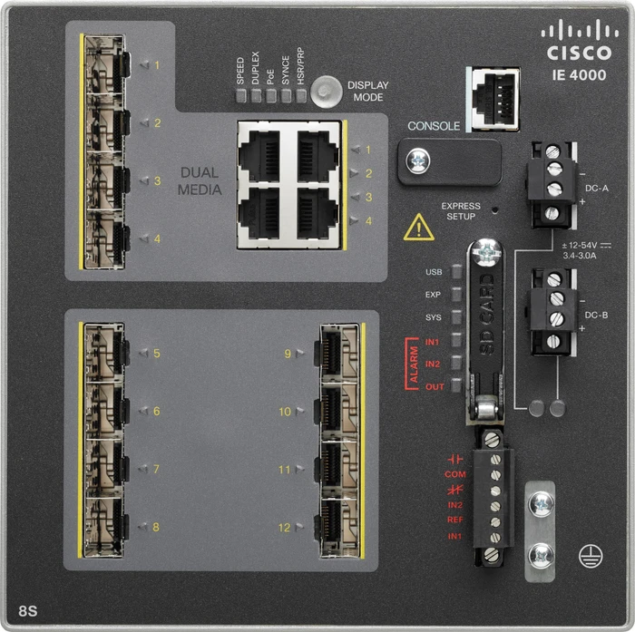 Cisco IE 4000 LAN Base Industrial Railmount Managed Switch, 8x SFP, 4x RJ-45/SFP