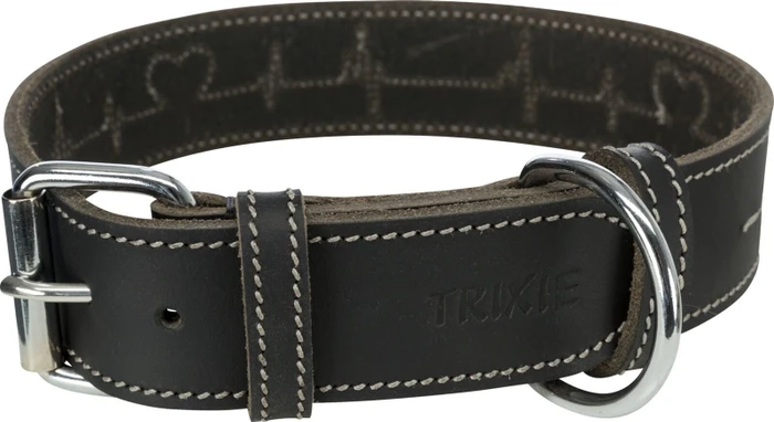 Trixie Rustic Fettleder-Halsband Heartbeat, M, schwarz