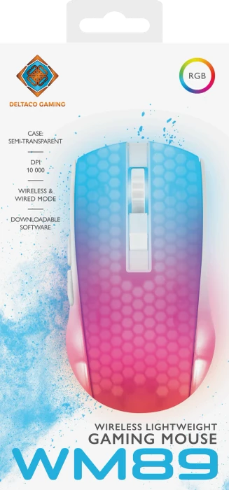 Deltaco WM89 Wireless RGB Lightweight Gaming Mouse weiß/transluzent, USB