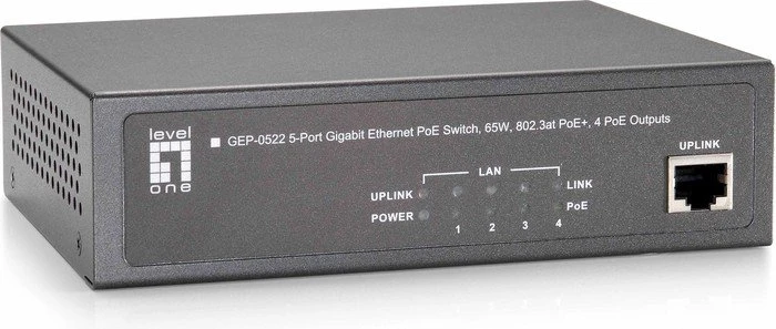 LevelOne GEP Desktop Gigabit Switch, 5x RJ-45, 65W PoE+