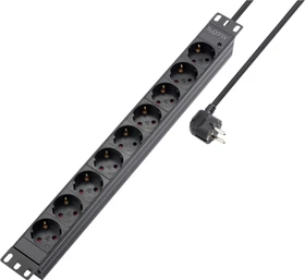 Sygonix 19" Aluminium Steckdosenleiste, 1HE, 9-fach, 250V, schwarz, 1.8m