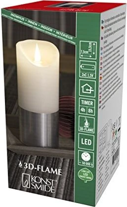 Konstsmide Echtwachskerze 13.5cm weiß/silber LED warmweiß, 1 Stück