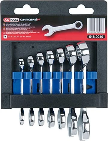 KS Tools CHROMEplus Ring-Maulschlüssel kurz Schraubenschlüsselsatz inkl. Tasche, 7-tlg.