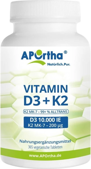 APOrtha Vitamin D3 10.000 IE + Vitamin K2 200 µg Tabletten, 365 Stück
