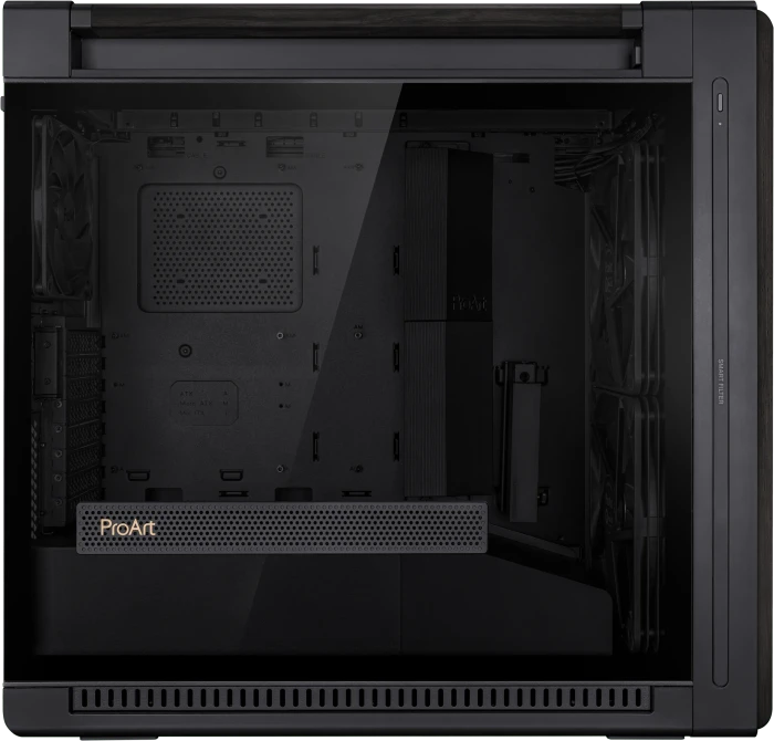 ASUS ProArt PA602 Wood Edition, schwarz/braun, Tempered Glass Panel, Glasfenster