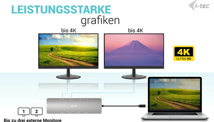 i-tec USB-C Metal Nano 2x Display Docking Station + Power Delivery 100W, inkl. Netzteil, USB-C 3.0 [Stecker]