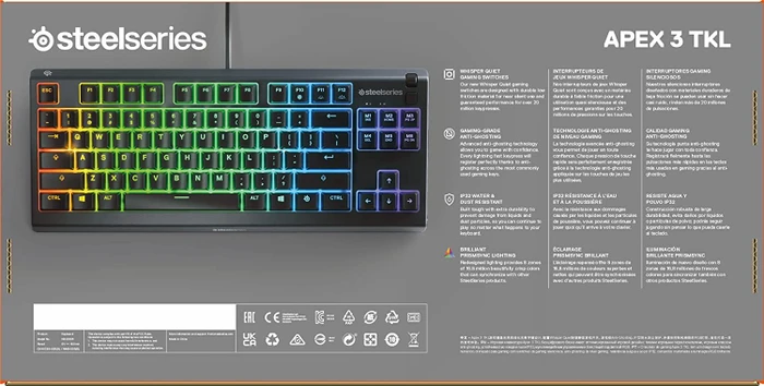 SteelSeries Apex 3 TKL, schwarz, LEDs RGB, USB, DE