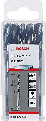 Bosch Professional HSS PointTeQ Spiralbohrer, 6x57x98mm, 10 Stück