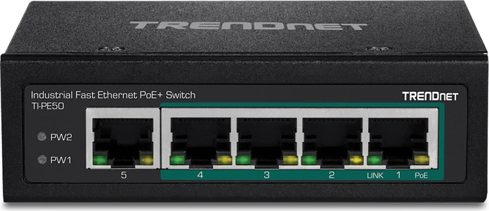 TRENDnet TI Hardened Industrial Railmount Switch, 5x RJ-45, 90W PoE+