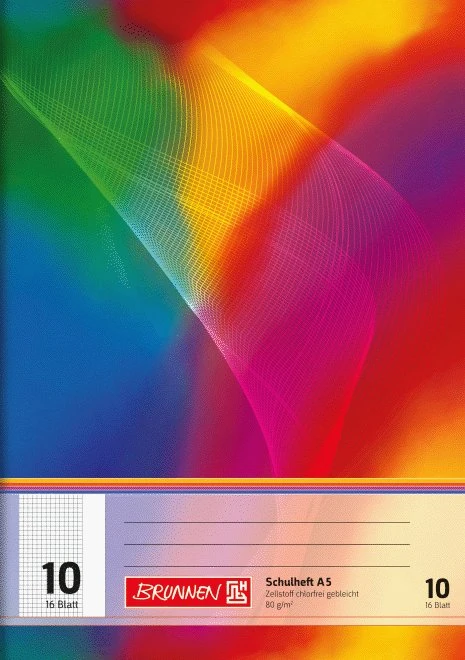 Brunnen Schulheft, A5, Lineatur 10, mehrfarbig, 16 Blatt