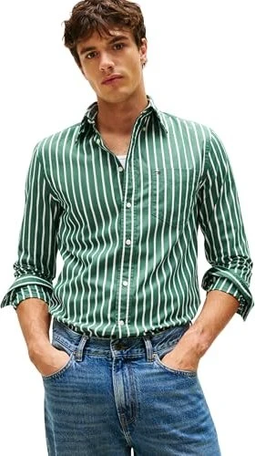 Tommy Hilfiger Flex Regular Fit Stripes Hemd langarm ornamental green/stripe (Herren)