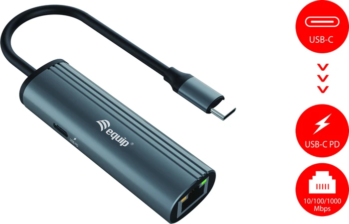 Equip USB-C-auf-RJ45-Gigabit-Netzwerk + PD 100W, USB-C 3.0 [Stecker]