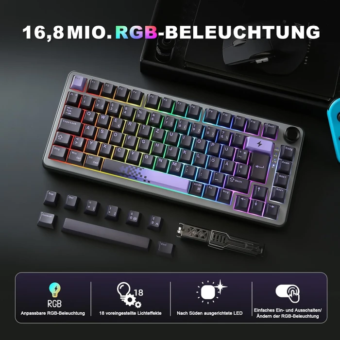 Yunzii B75 Pro, Black Purple, Milk Switch, USB/Bluetooth, DE