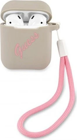Guess Airpods 1 und 2 Hülle Silicone Vintage grau, rosa