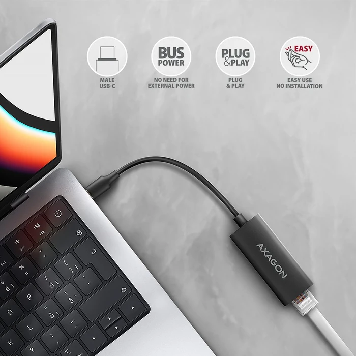 Axagon Gigabit LAN-Adapter, schwarz, RJ-45, USB-C 3.0 [Stecker]