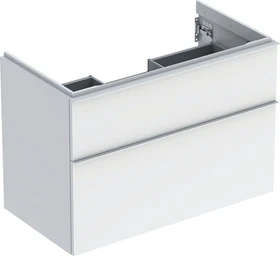 Geberit iCon Unterschrank für Handwaschbecken mit 2 Schubladen 88.8cm, Korpus und Front: weiß/lackiert hochglänzend, Griff: hoch-glanzverchromt
