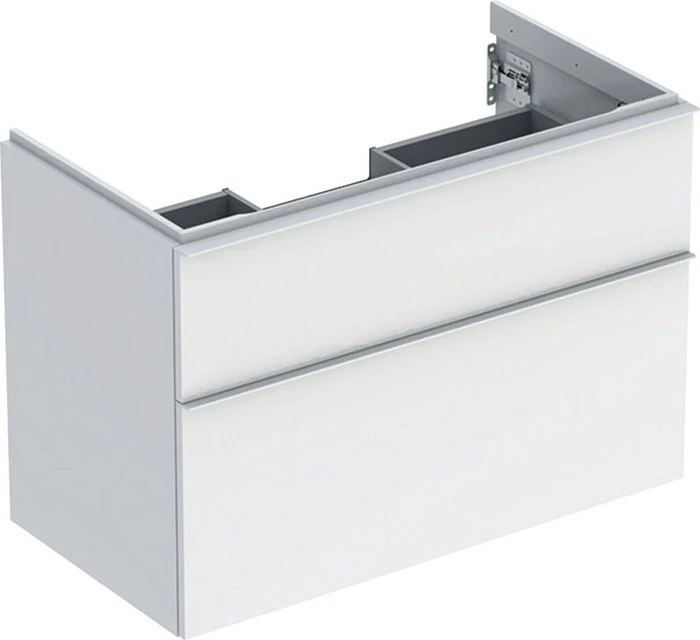 Geberit iCon Unterschrank für Handwaschbecken mit 2 Schubladen 88.8cm, Korpus und Front: weiß/lackiert hochglänzend, Griff: hoch-glanzverchromt
