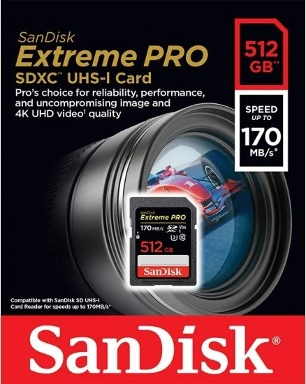 SanDisk Extreme PRO R170/W90 512GB, UHS-I U3, Class 10