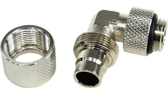 Aquatuning HF Schlauchanschluss, 90°, G1/4" AG auf 13/10mm drehbar, silber vernickelt