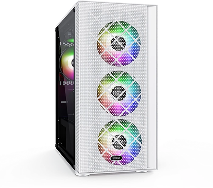 PCCooler Platinum MM200W Mesh, weiß, inkl. Lüfter, Glasfenster
