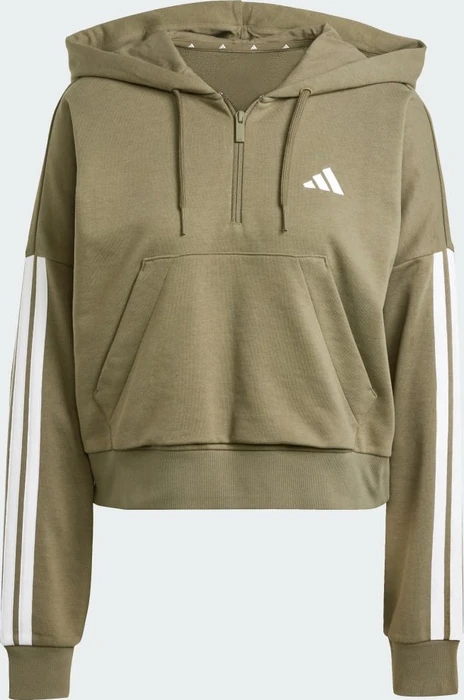 adidas Essentials 3-Streifen French Terry Quarter-Zip Hoodie olive strata/white (Damen)
