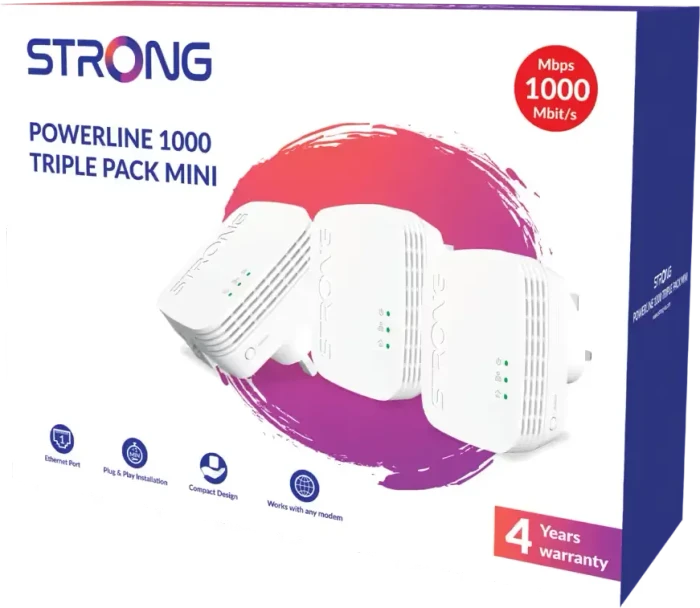 Strong Powerline 1000 Triple Pack Mini, UK, HomePlug AV2, RJ-45, 3er-Pack