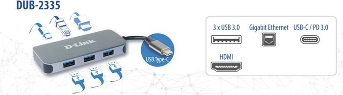 D-Link 6-in-1 USB-C Multiport-Adapter, RJ-45, USB-C 3.0 [Stecker]