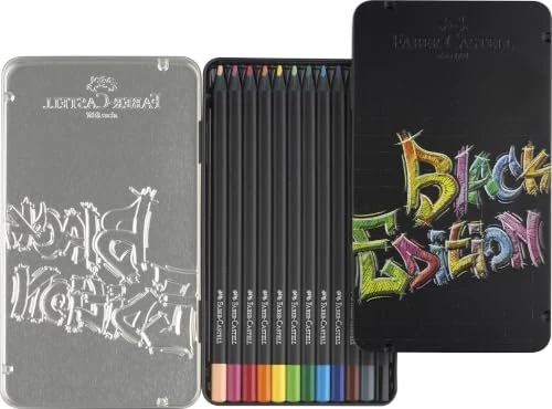Faber-Castell Black Edition Buntstift sortiert, Metalletui, 12er-Set