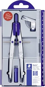 Staedtler Noris Club 550 Schulzirkel Metall mit Mittelrad, Universaladapter, silber/blau, Klappdeckeletui