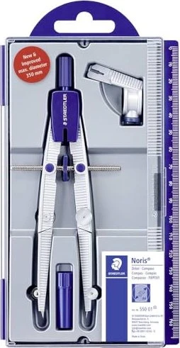 Staedtler Noris Club 550 Schulzirkel Metall mit Mittelrad, Universaladapter, silber/blau, Klappdeckeletui
