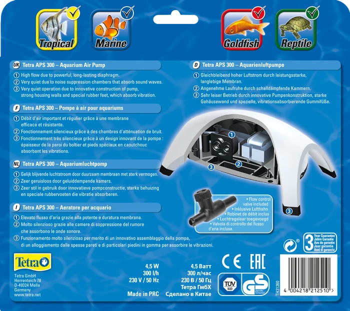 Tetra APS 300 Aquarien-Luftpumpe, weiß