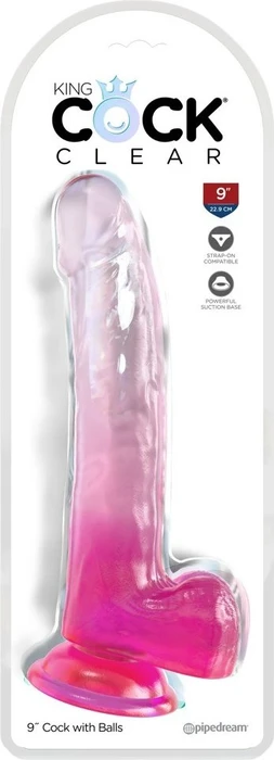 Pipedream King Cock Clear 9" Cock with Balls transparent/pink