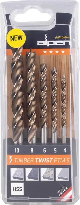 Alpen Timber Twist PTM 5 Holzspiralbohrer-Sortiment, 5-tlg.