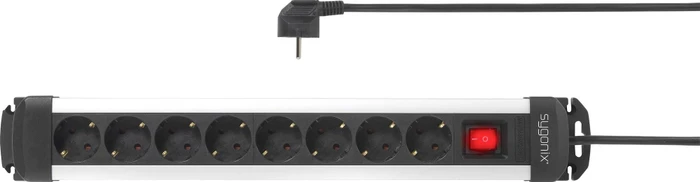 Sygonix Steckdosenleiste mit Schalter, 8-fach, 1.4m, schwarz/silber