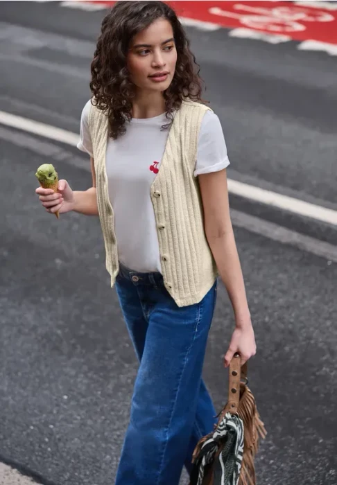 Street One Studio V-Neck und Knopfleiste Weste soft beige (Damen)