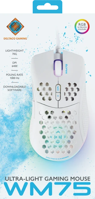 Deltaco WM75 Ultra-Light Gaming Mouse weiß, USB