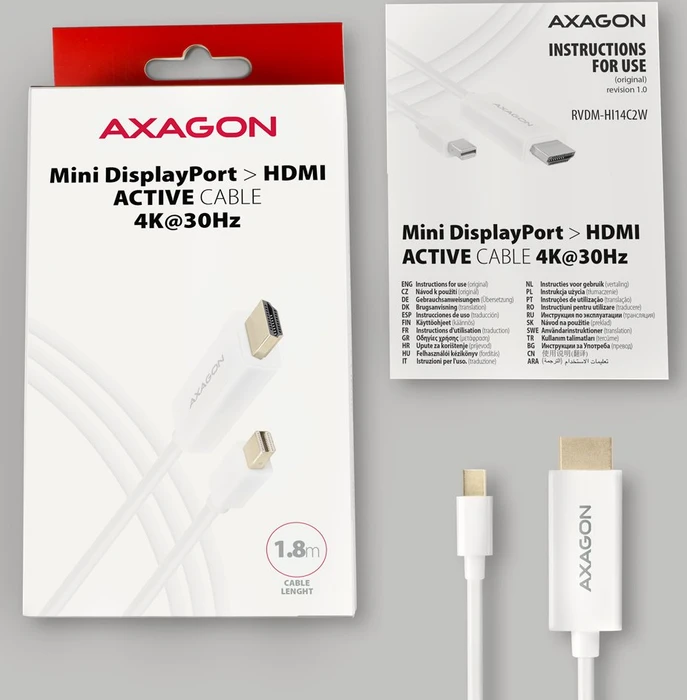 Axagon Mini DisplayPort 1.2/HDMI 1.4b Adapterkabel weiß, 1.80m