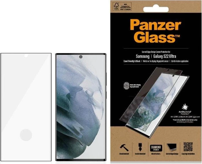 PanzerGlass Curved Edges Case Friendly AntiBacterial für Samsung Galaxy S22 Ultra schwarz