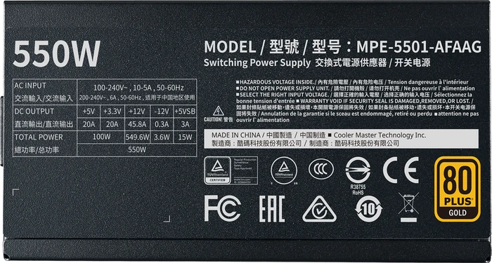 Cooler Master MWE Gold V2 Full Modular 550W, ATX 2.52
