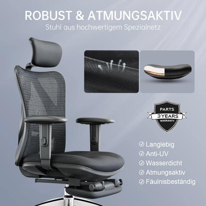 Sihoo M18 Classic Office Bürostuhl mit Fußstütze, schwarz
