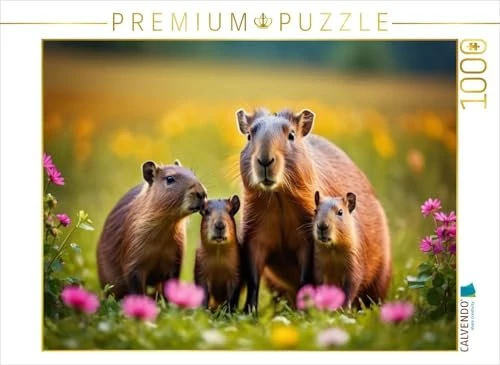 Calvendo Familie Wasserschwein auf bunter Blumenwiese