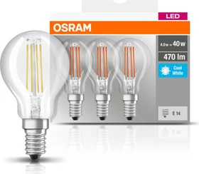 Osram Ledvance LED Base Filament E14 4W/840 P45, 3 Stück