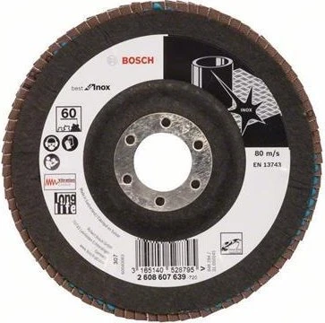 Bosch Professional X581 Best for Inox Fächerschleifscheibe gewinkelt K60, 125x22.23mm, 1 Stück
