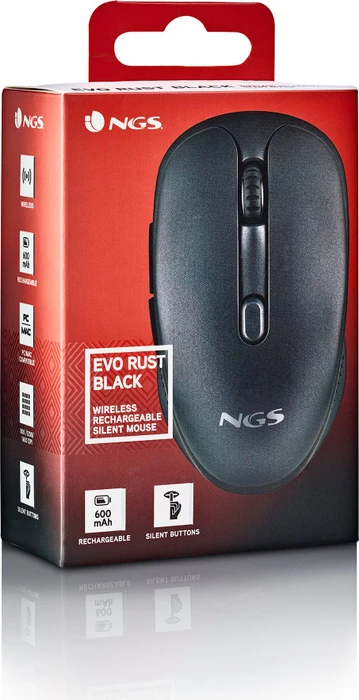 NGS Evo Rust Black Wireless Rechargeable Silent Mouse schwarz, USB