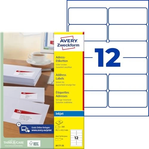 Avery-Zweckform Adressetiketten, 99.1x42.3mm, weiß, 25 Blatt (300 Etiketten)