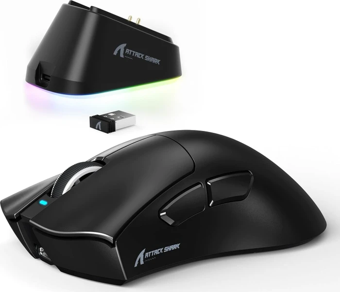 Attack Shark V3 PRO Tri-mode Wireless Gaming Mouse mit Ladestation, schwarz, USB/Bluetooth