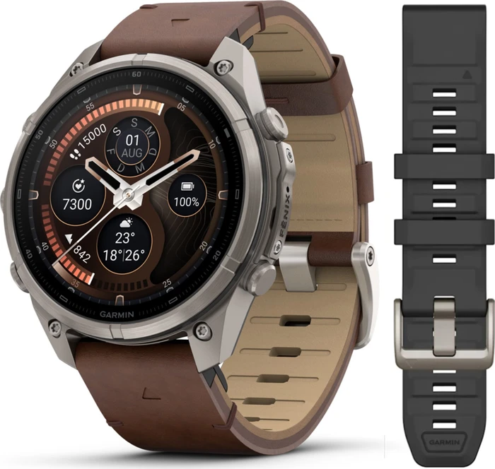 Garmin Fenix 9 Pro inReach 47mm titanium/walnut leather