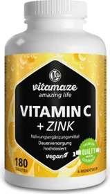 Vitamaze Vitamin C hochdosiert + Zink vegane Tabletten, 180 Stück