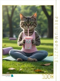 Calvendo Yoga-Katze mit Smoothie - witziges Katzenbild für Sportfans