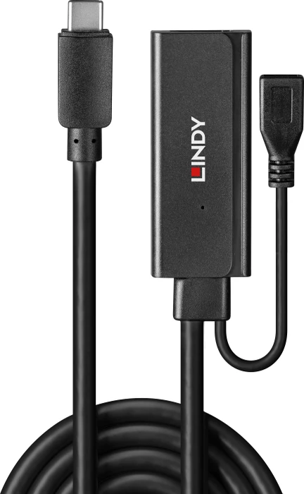 Lindy USB 3.0 aktives Verlängerungskabel, USB-C [Stecker] auf USB-A [Buchse]/USB-C [Buchse], 5m